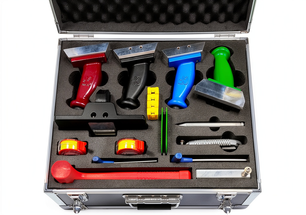 Stonehealthy duct panel cutter set with color-coded tools on a workbench