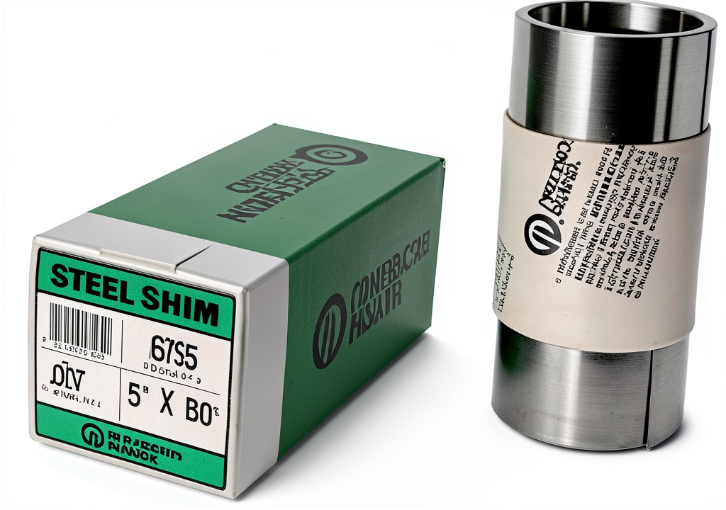 Precision Brand steel shim stock displayed on a workbench