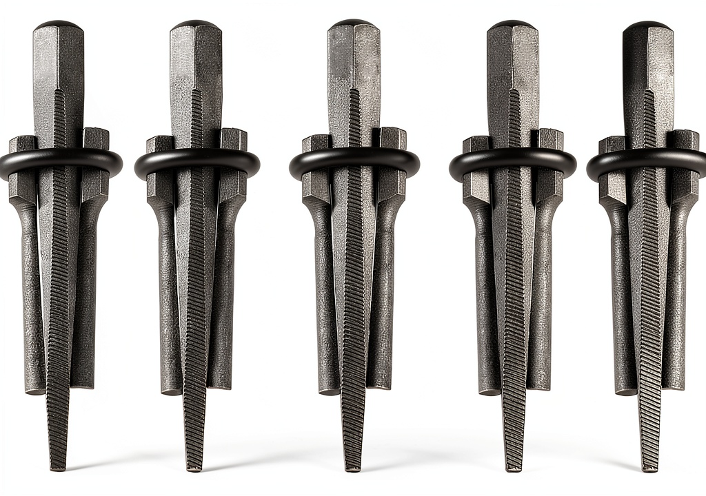 AMGSH steel wedge shims set with rubber handles on a workbench